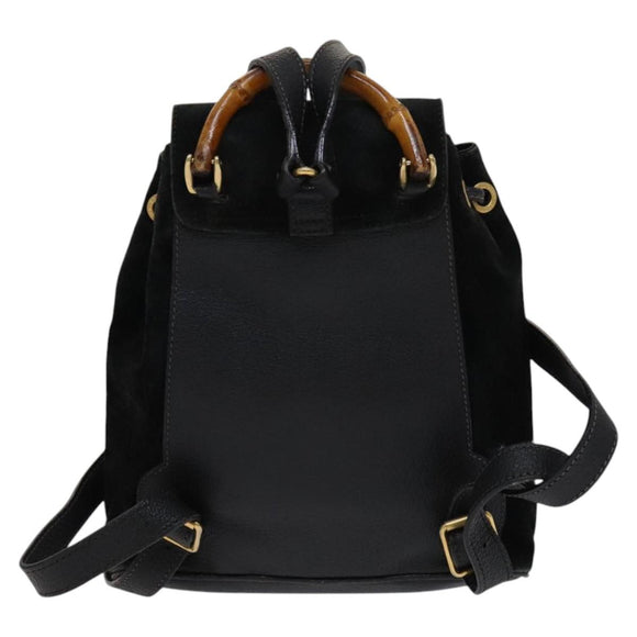 GUCCI Bamboo Backpack Suede Leather Black Gold 003 1705 0030 Auth am7820
