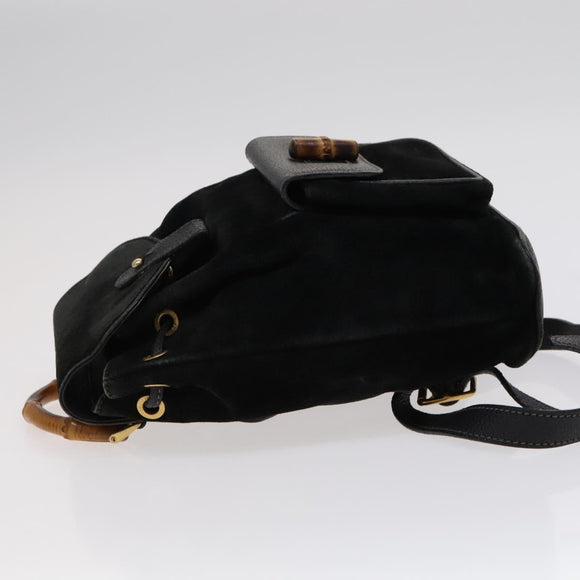 GUCCI Bamboo Backpack Suede Leather Black Gold 003 1705 0030 Auth am7820