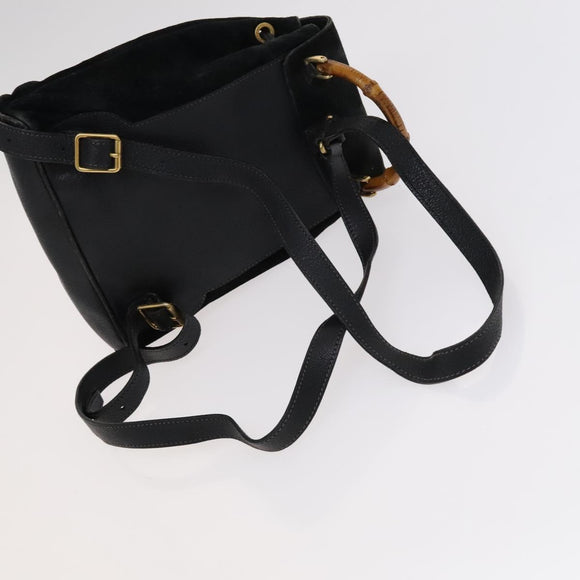 GUCCI Bamboo Backpack Suede Leather Black Gold 003 1705 0030 Auth am7820