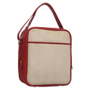 HERMES Victoria Square Hand Bag Coated Canvas Leather Beige Red gold Auth am7833-1