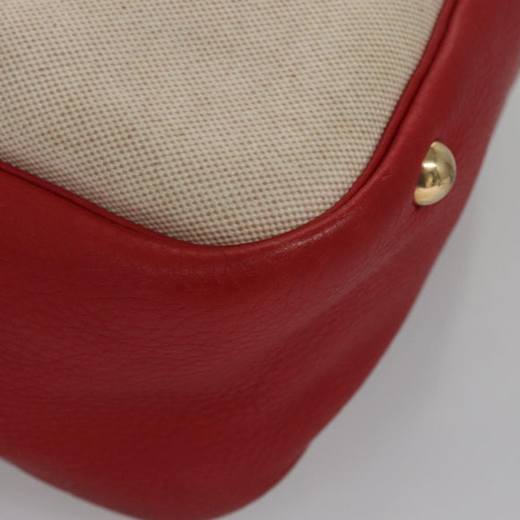 HERMES Victoria Square Hand Bag Coated Canvas Leather Beige Red gold Auth am7833