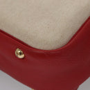 HERMES Victoria Square Hand Bag Coated Canvas Leather Beige Red gold Auth am7833-14