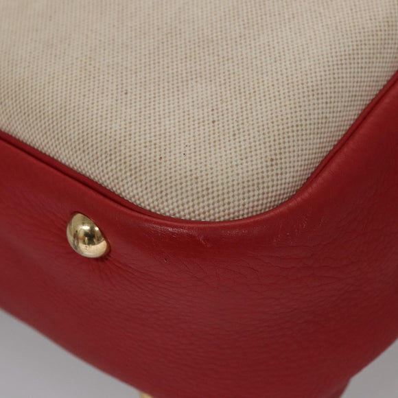 HERMES Victoria Square Hand Bag Coated Canvas Leather Beige Red gold Auth am7833