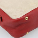 HERMES Victoria Square Hand Bag Coated Canvas Leather Beige Red gold Auth am7833-14