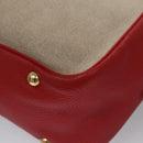 HERMES Victoria Square Hand Bag Coated Canvas Leather Beige Red gold Auth am7833-16