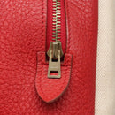HERMES Victoria Square Hand Bag Coated Canvas Leather Beige Red gold Auth am7833-10