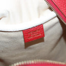 HERMES Victoria Square Hand Bag Coated Canvas Leather Beige Red gold Auth am7833-17
