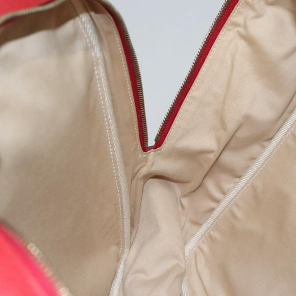 HERMES Victoria Square Hand Bag Coated Canvas Leather Beige Red gold Auth am7833