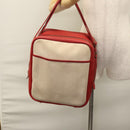 HERMES Victoria Square Hand Bag Coated Canvas Leather Beige Red gold Auth am7833-20