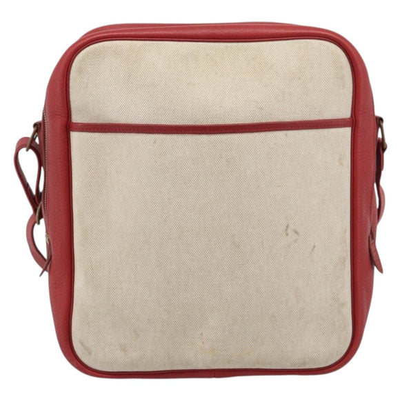 HERMES Victoria Square Hand Bag Coated Canvas Leather Beige Red gold Auth am7833