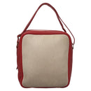 HERMES Victoria Square Hand Bag Coated Canvas Leather Beige Red gold Auth am7833-2