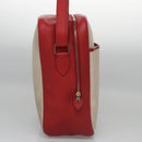 HERMES Victoria Square Hand Bag Coated Canvas Leather Beige Red gold Auth am7833-4