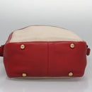 HERMES Victoria Square Hand Bag Coated Canvas Leather Beige Red gold Auth am7833-5
