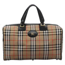 Burberrys Nova Check Boston Bag Leather Canvas Beige Black gold Auth am7839-2