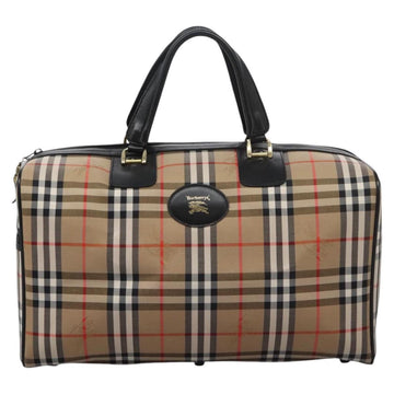 Burberrys Nova Check Boston Bag Leather Canvas Beige Black gold Auth am7839 - 0