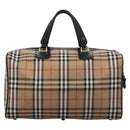 Burberrys Nova Check Boston Bag Leather Canvas Beige Black gold Auth am7839-3