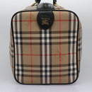 Burberrys Nova Check Boston Bag Leather Canvas Beige Black gold Auth am7839-4