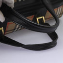 Burberrys Nova Check Boston Bag Leather Canvas Beige Black gold Auth am7839-7