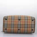 Burberrys Nova Check Boston Bag Leather Canvas Beige Black gold Auth am7839-9