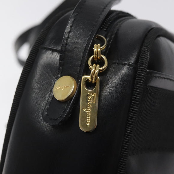 Salvatore Ferragamo Vala Shoulder Bag Leather Black Gold Auth am7884