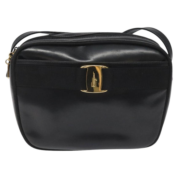 Salvatore Ferragamo Vala Shoulder Bag Leather Black Gold Auth am7884