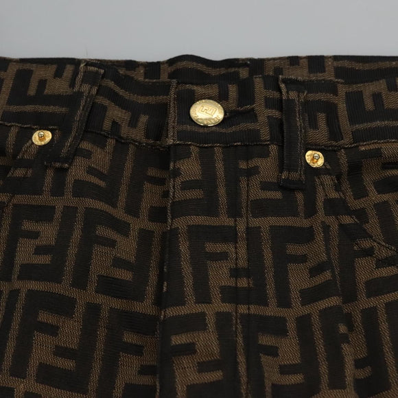 FENDI Zucca Canvas Pants 42 Black Brown Auth am7905M