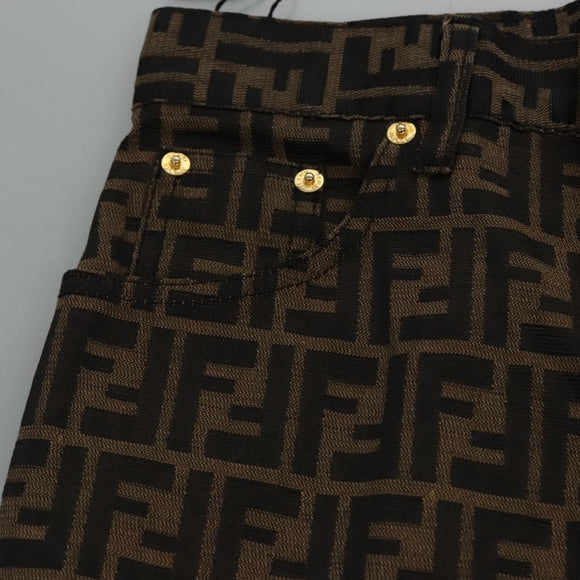 FENDI Zucca Canvas Pants 42 Black Brown Auth am7905M