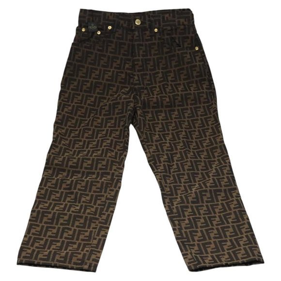 FENDI Zucca Canvas Pants 42 Black Brown Auth am7905M