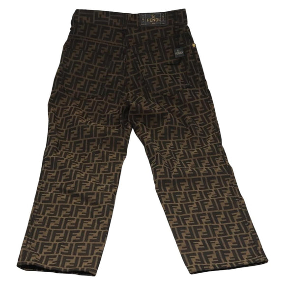 FENDI Zucca Canvas Pants 42 Black Brown Auth am7905M