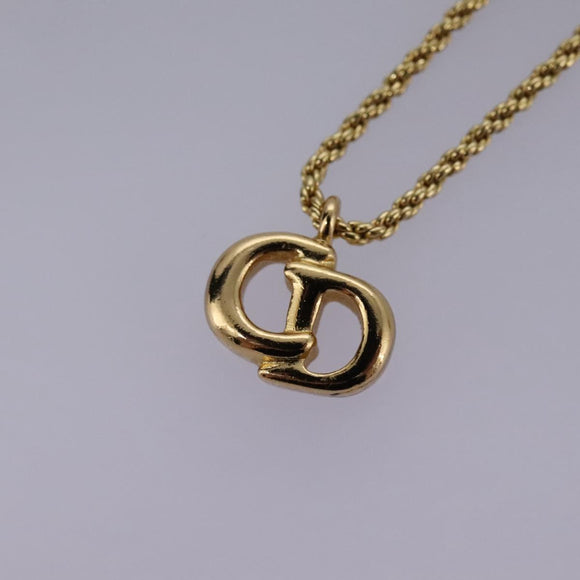Christian Dior CD Logo Necklace metal Gold Auth am7920