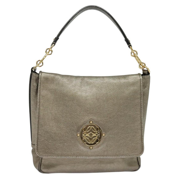 LOEWE Anagram Shoulder Bag Leather Gold Auth am7935