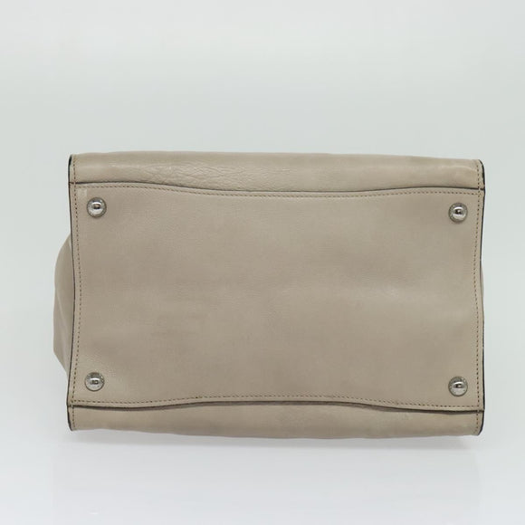 PRADA Hand Bag Leather 2way Beige Silver Auth am7940