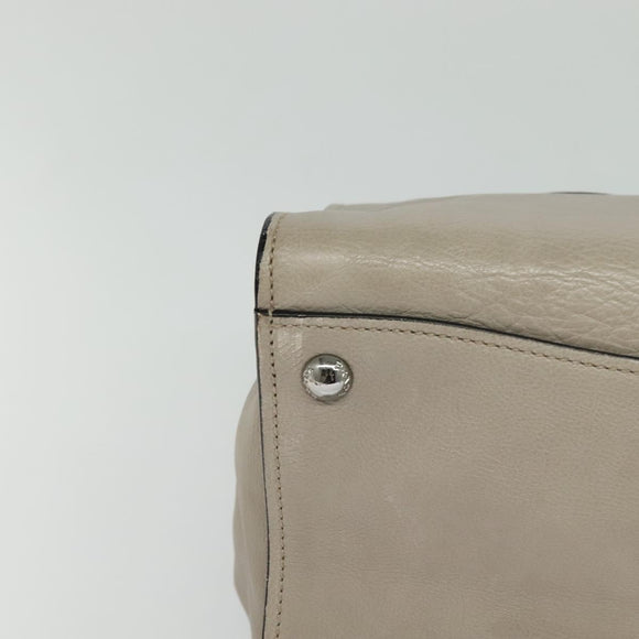 PRADA Hand Bag Leather 2way Beige Silver Auth am7940