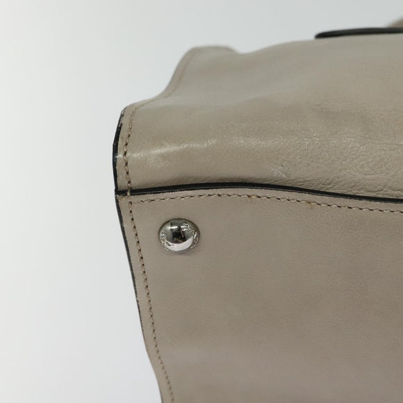 PRADA Hand Bag Leather 2way Beige Silver Auth am7940