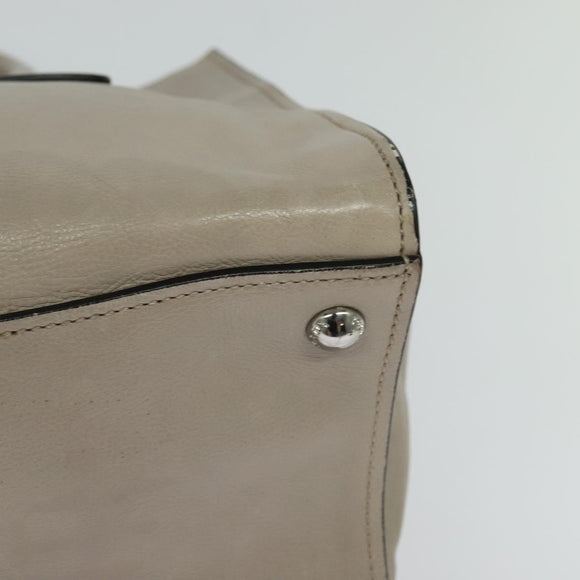 PRADA Hand Bag Leather 2way Beige Silver Auth am7940