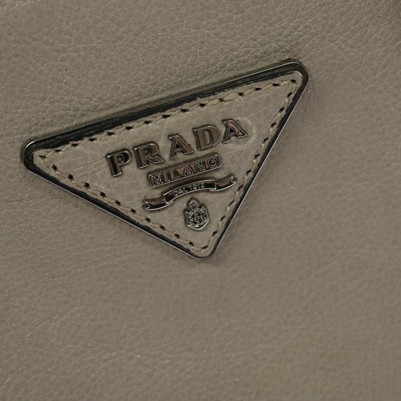 PRADA Hand Bag Leather 2way Beige Silver Auth am7940