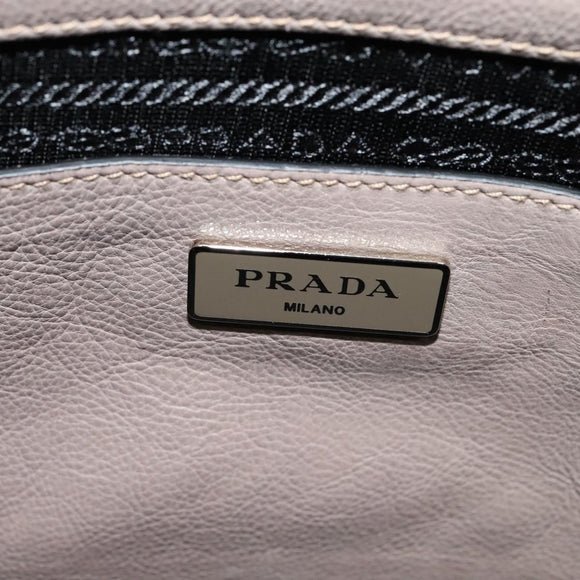 PRADA Hand Bag Leather 2way Beige Silver Auth am7940