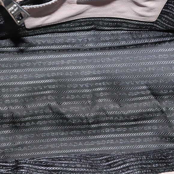 PRADA Hand Bag Leather 2way Beige Silver Auth am7940