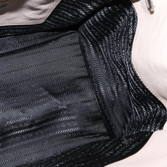 PRADA Hand Bag Leather 2way Beige Silver Auth am7940