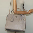 PRADA Hand Bag Leather 2way Beige Silver Auth am7940-26