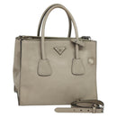 PRADA Hand Bag Leather 2way Beige Silver Auth am7940-1
