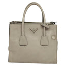 PRADA Hand Bag Leather 2way Beige Silver Auth am7940-13