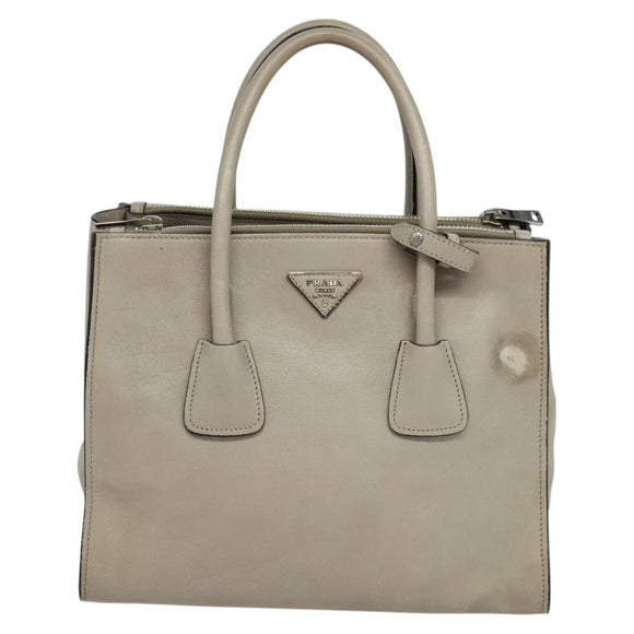 PRADA Hand Bag Leather 2way Beige Silver Auth am7940
