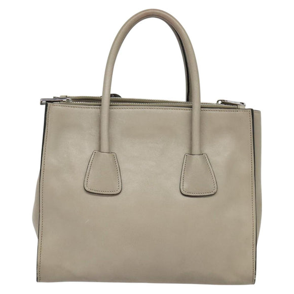 PRADA Hand Bag Leather 2way Beige Silver Auth am7940