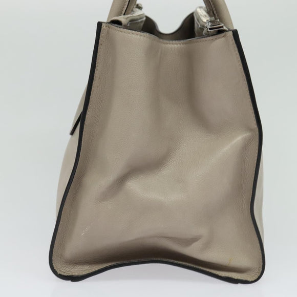 PRADA Hand Bag Leather 2way Beige Silver Auth am7940