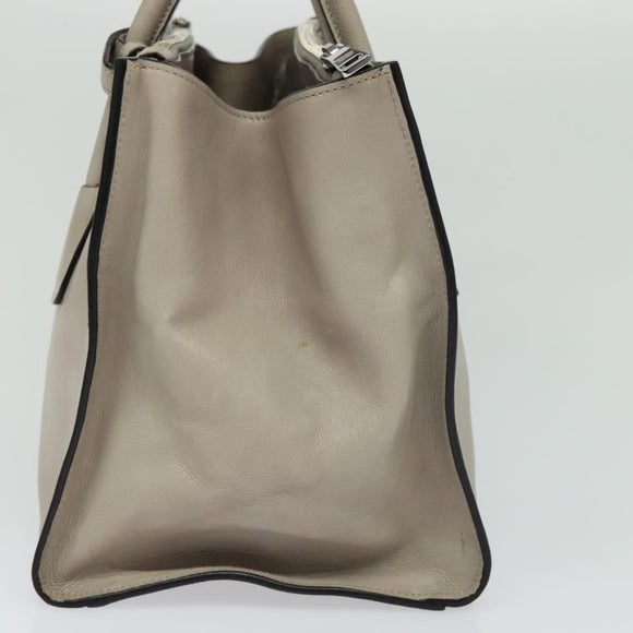 PRADA Hand Bag Leather 2way Beige Silver Auth am7940