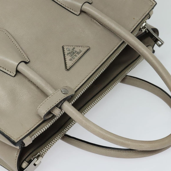PRADA Hand Bag Leather 2way Beige Silver Auth am7940