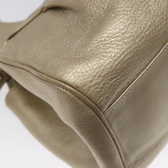 Salvatore Ferragamo Gancini Hand Bag Leather Gold Auth am7952