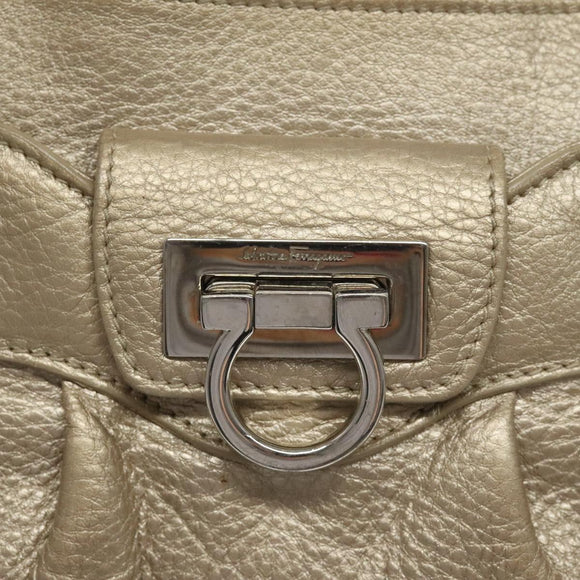 Salvatore Ferragamo Gancini Hand Bag Leather Gold Auth am7952