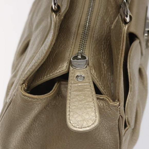 Salvatore Ferragamo Gancini Hand Bag Leather Gold Auth am7952